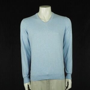 Barbour V-Neck Pullover Sweater Mens Small Heather Blue Cotton Cashmere Blend